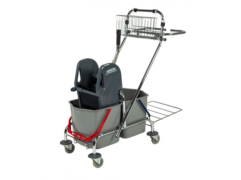 Čistilni voziček NEW QUEEN PRO 2 x 17 L z ožemalnikom, držalom vreče za smeti in košaro za pribor Vozički