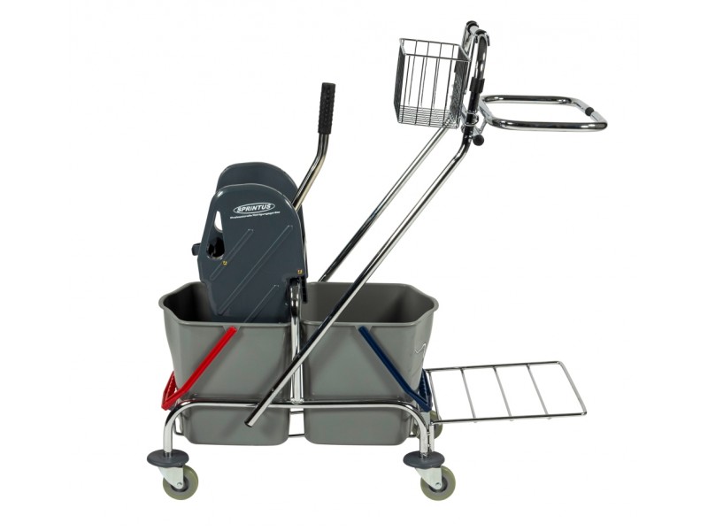 Čistilni voziček NEW QUEEN PRO 2 x 17 L z ožemalnikom, držalom vreče za smeti in košaro za pribor Vozički