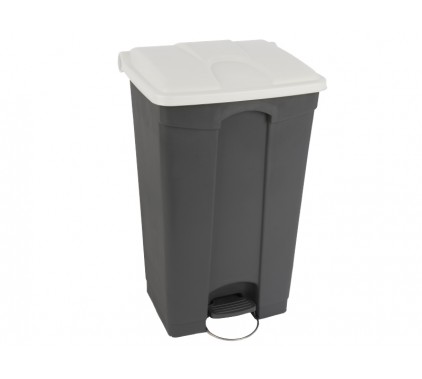 Koš z nožnim odpiranjem, siv z belim pokrovom, 90 L Koši, zbiralniki in vrečke za odpadke